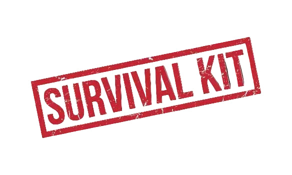 Red 'SURVIVAL KIT' stamp on a white background